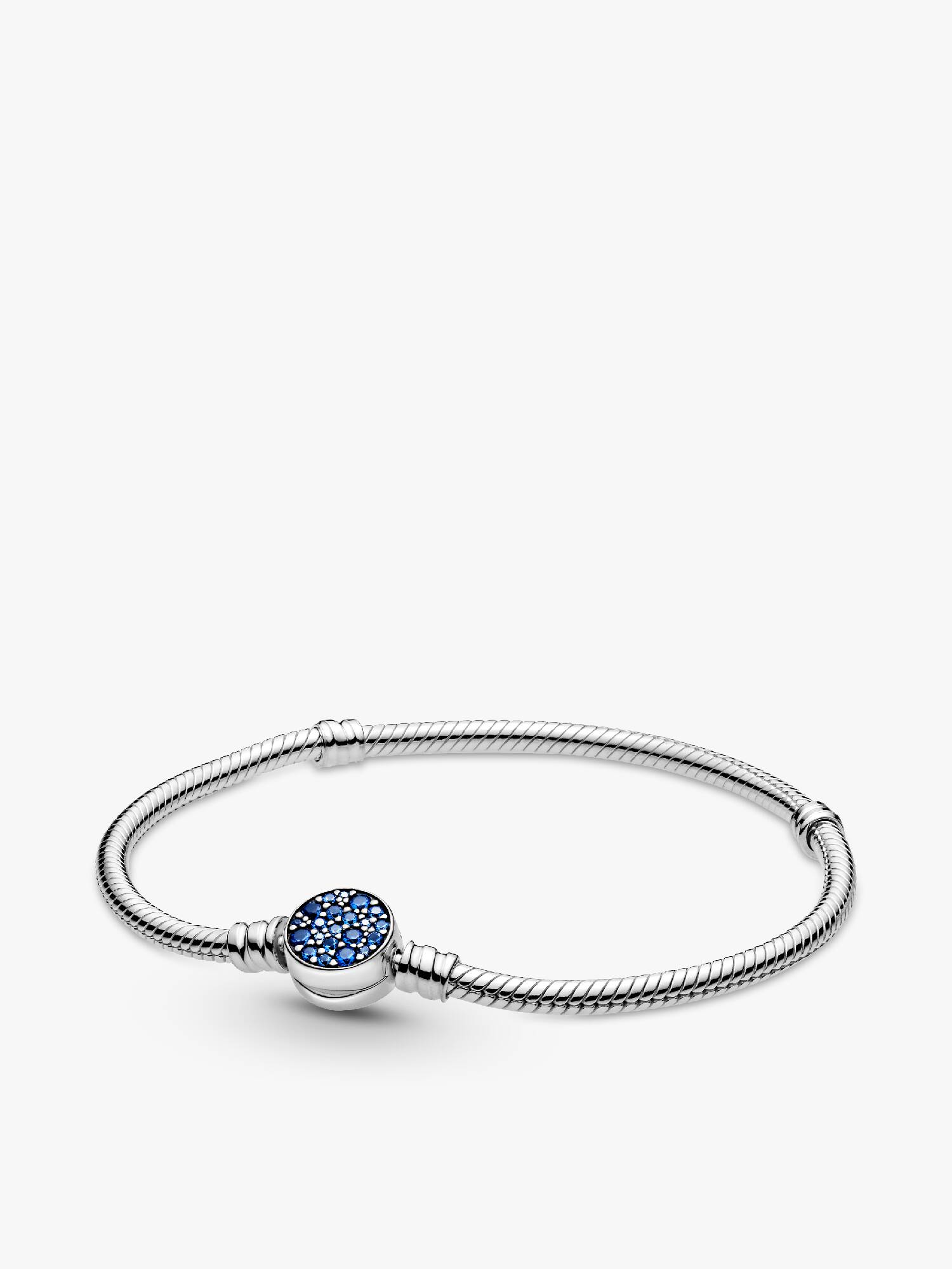 Brazalete cadena de serpiente Pandora Moments con broche de disco azul resplandeciente 16 cm