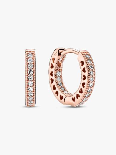 Aros tipo argolla con corazón pavé Bañado en Oro Rosa de 14k
