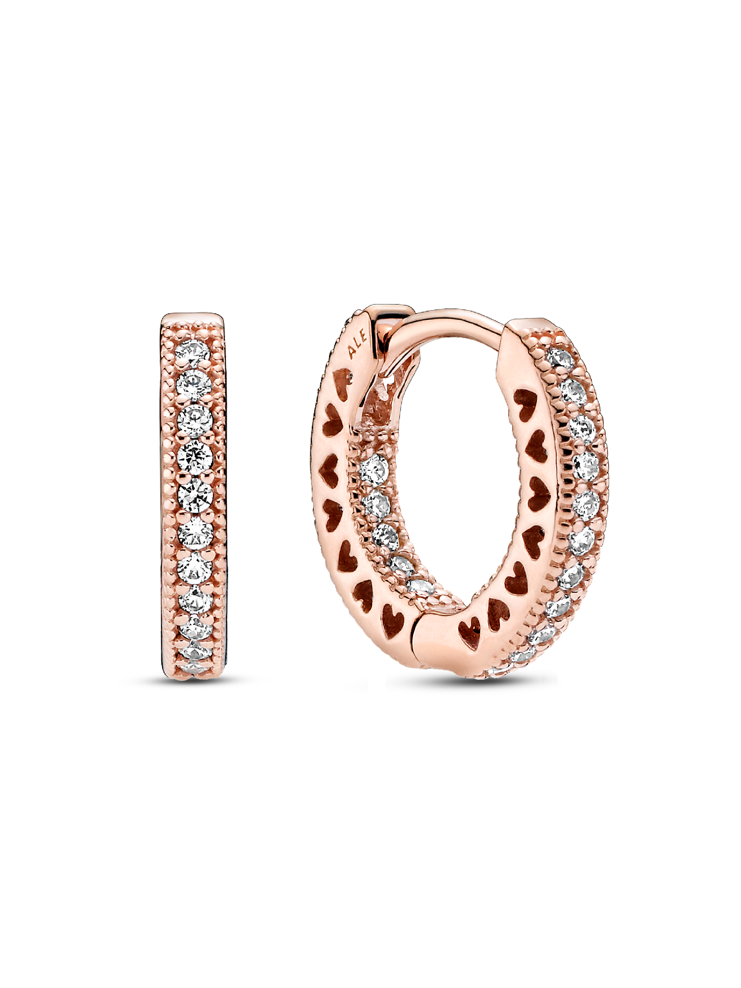 Aros tipo argolla con corazón pavé Bañado en Oro Rosa de 14k