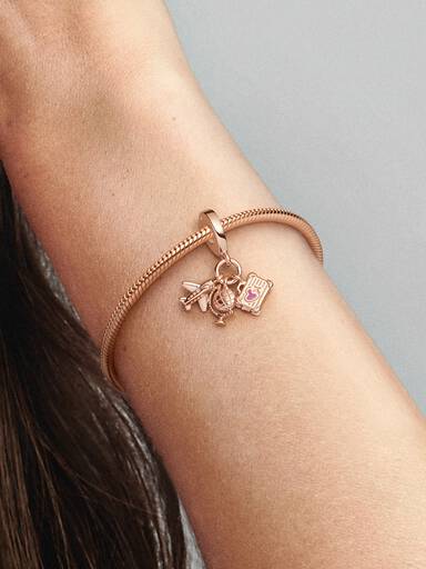 Charm colgante Avión, globo y maleta Recubrimiento en Oro Rosa 14k