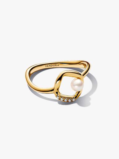 Anillo Círculo en Pavé con Forma Orgánica y Perla Cultivada de Agua Dulce Tratada