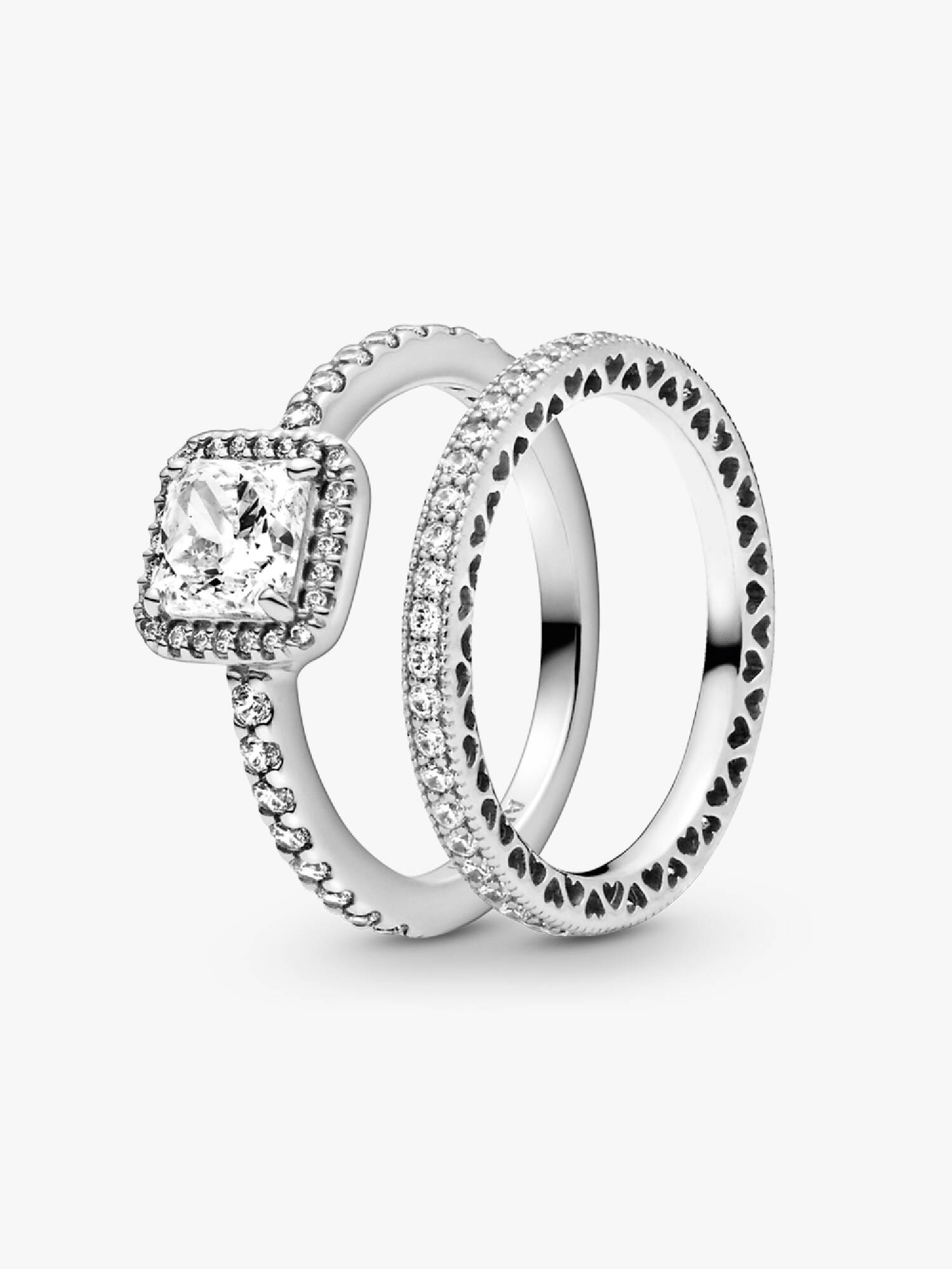 Conjunto anillos Halo cuadrados Elegancia Verdadera
