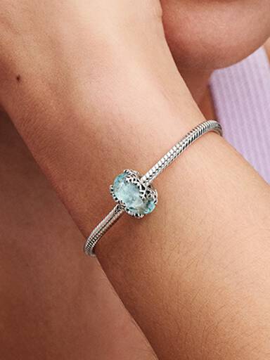Charm de cristal Murano Copo de nieve Azul invierno Pandora Plata Esterlina