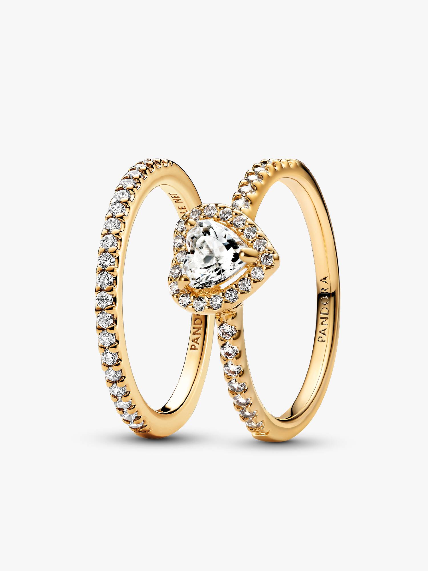 Conjunto de Anillos Corazón Elevado y Banda Brillante