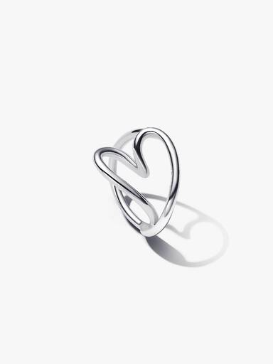 Anillo Corazón Forma Orgánica Plateado
