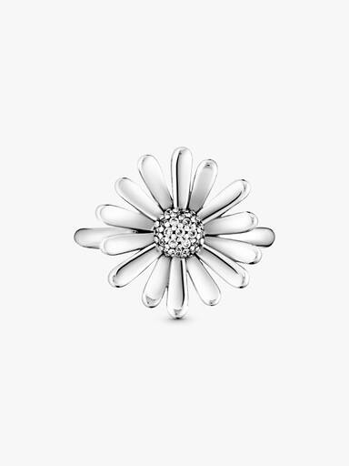 Daisy sterling silver ring with clear cubic zirconia
