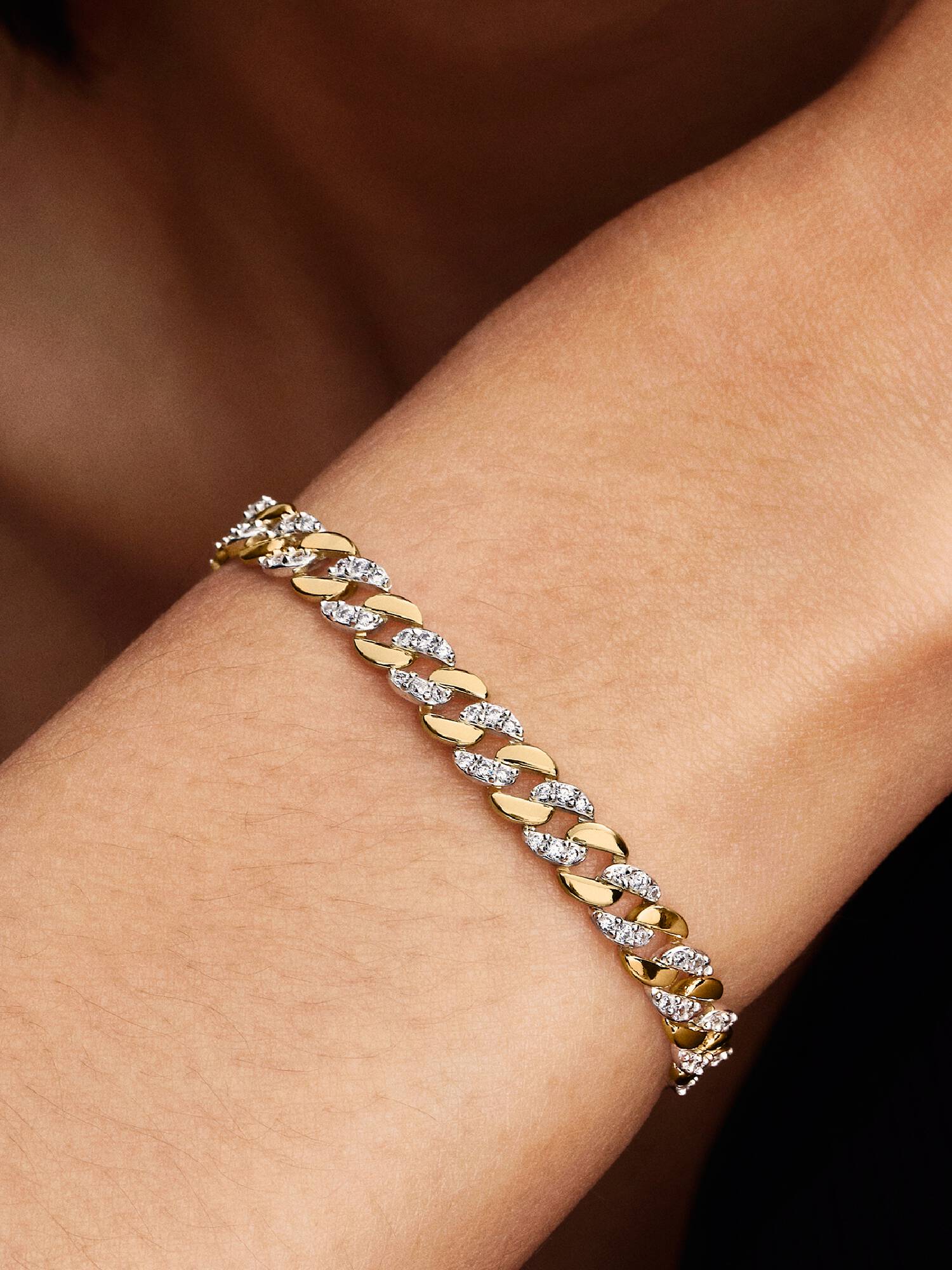 Brazalete de Cadena Cubana Pavé en dos tonos