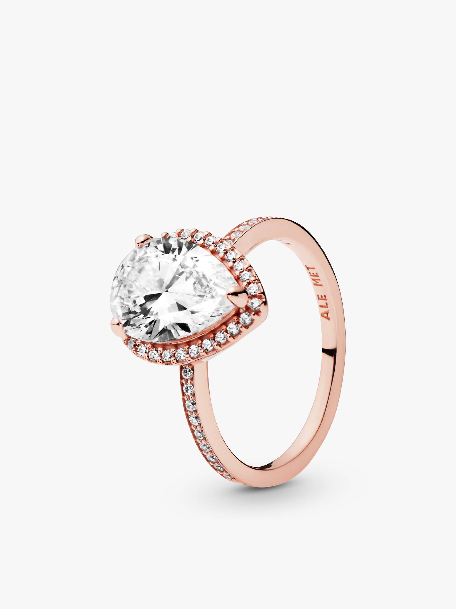 Anillo con halo brillante en forma de gota Recubrimiento en Oro Rosa de 14k 48