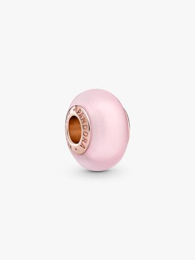 Charm De Cristal Murano Rosa Mate Bañado en Oro Rosa de 14k
