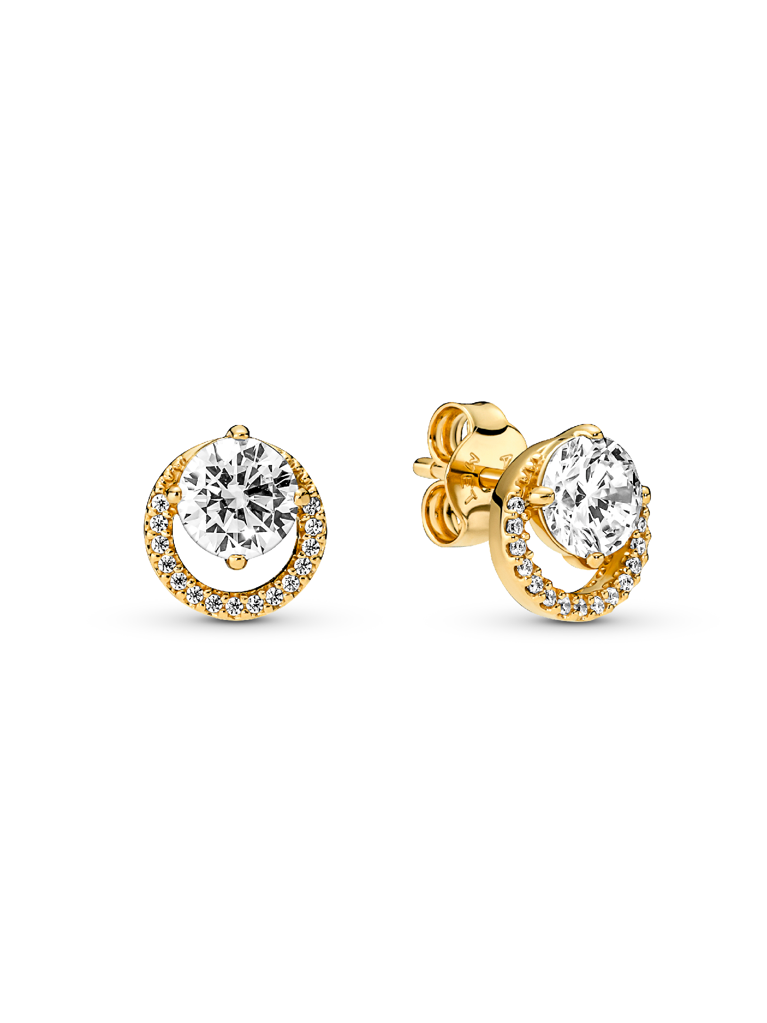 Aros De Botón Halo Redondo Reluciente Bañado En Oro De 14K