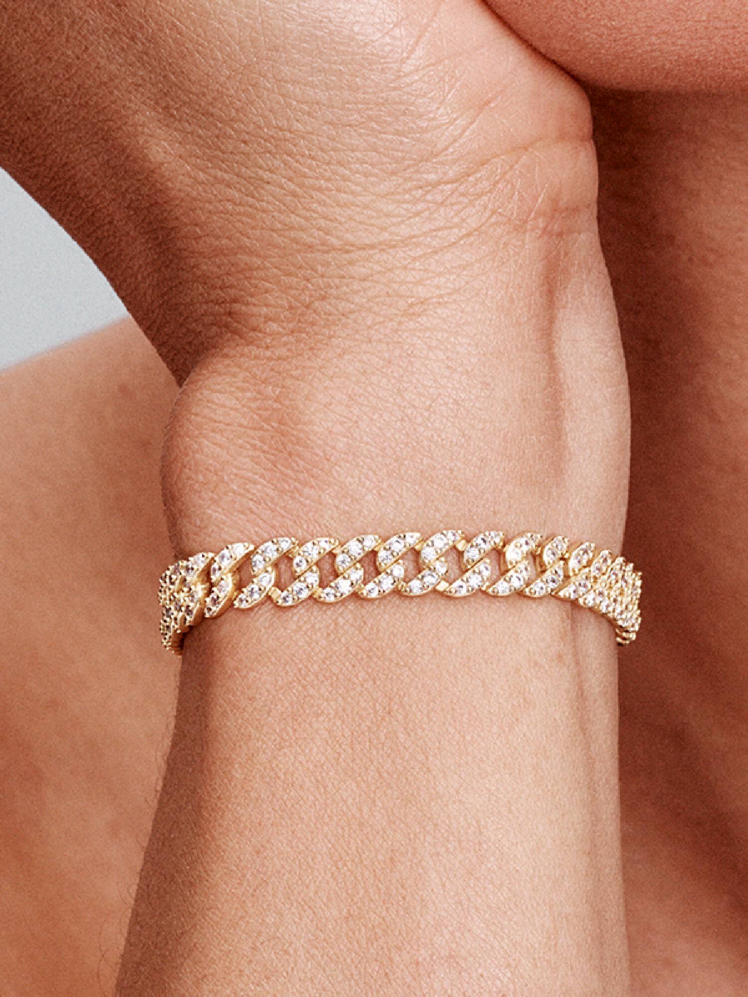 Brazalete Cadena Cubana en Pavé 16 cm