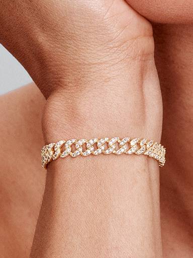 Brazalete Cadena Cubana en Pavé 16 cm