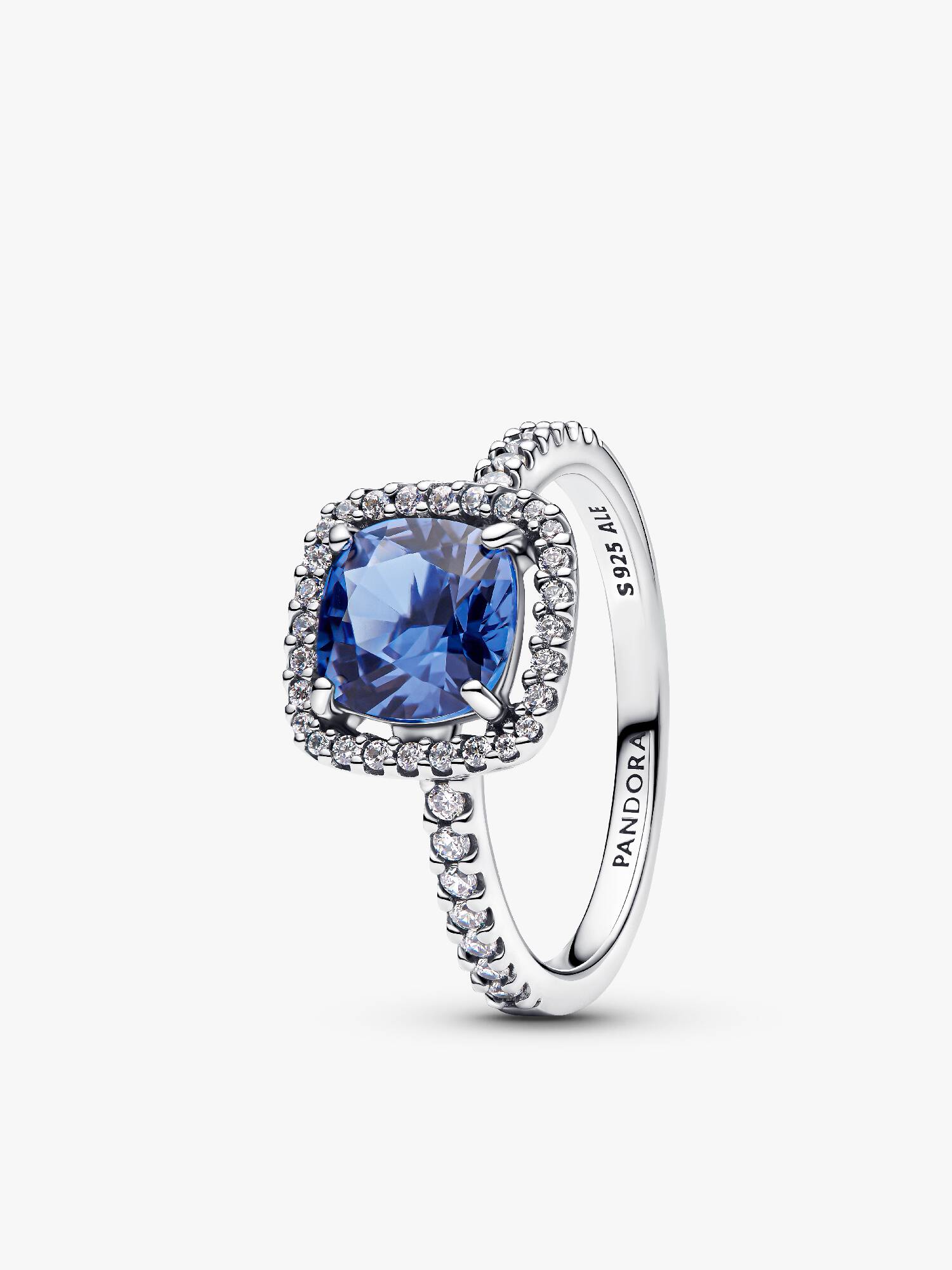 Anillo Declaración Halo Cuadrado Azul Brillante  50