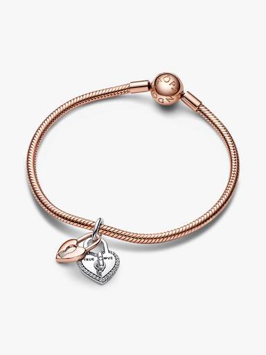 Charm Colgante Doble Corazón Candado Giratorio en Dos Tonos Talla única