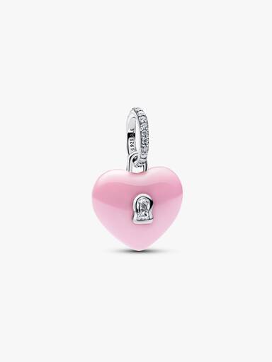 Charm Colgante Candado Corazón de Cerámica Rosa
