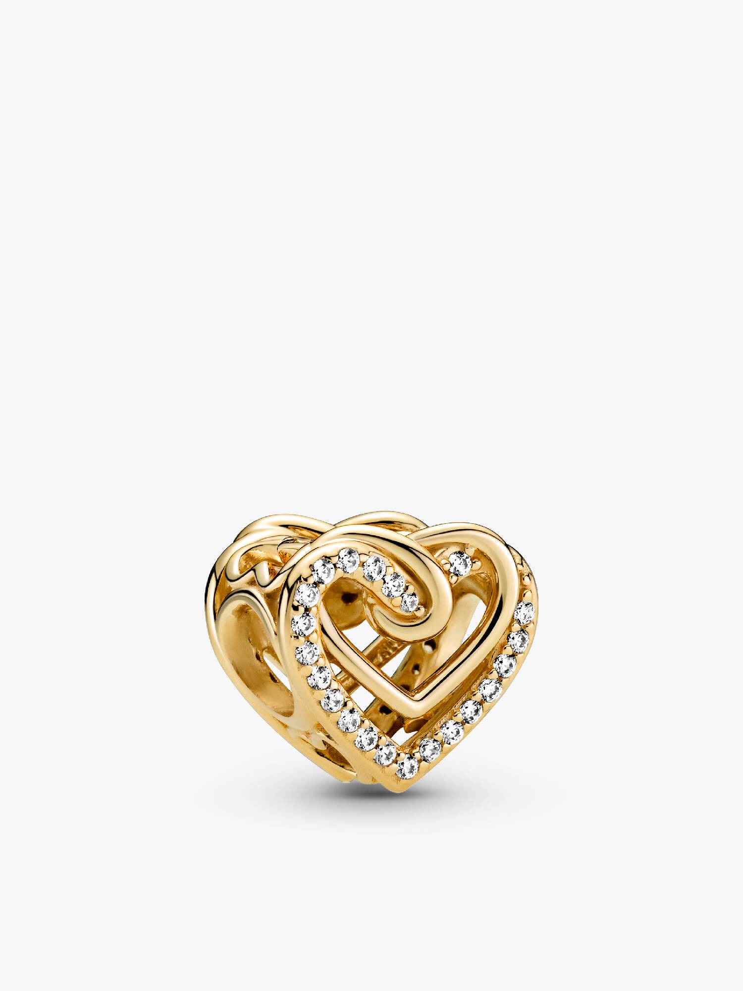 Charm Corazones Entrelazados Resplandecientes Bañado En Oro 14k