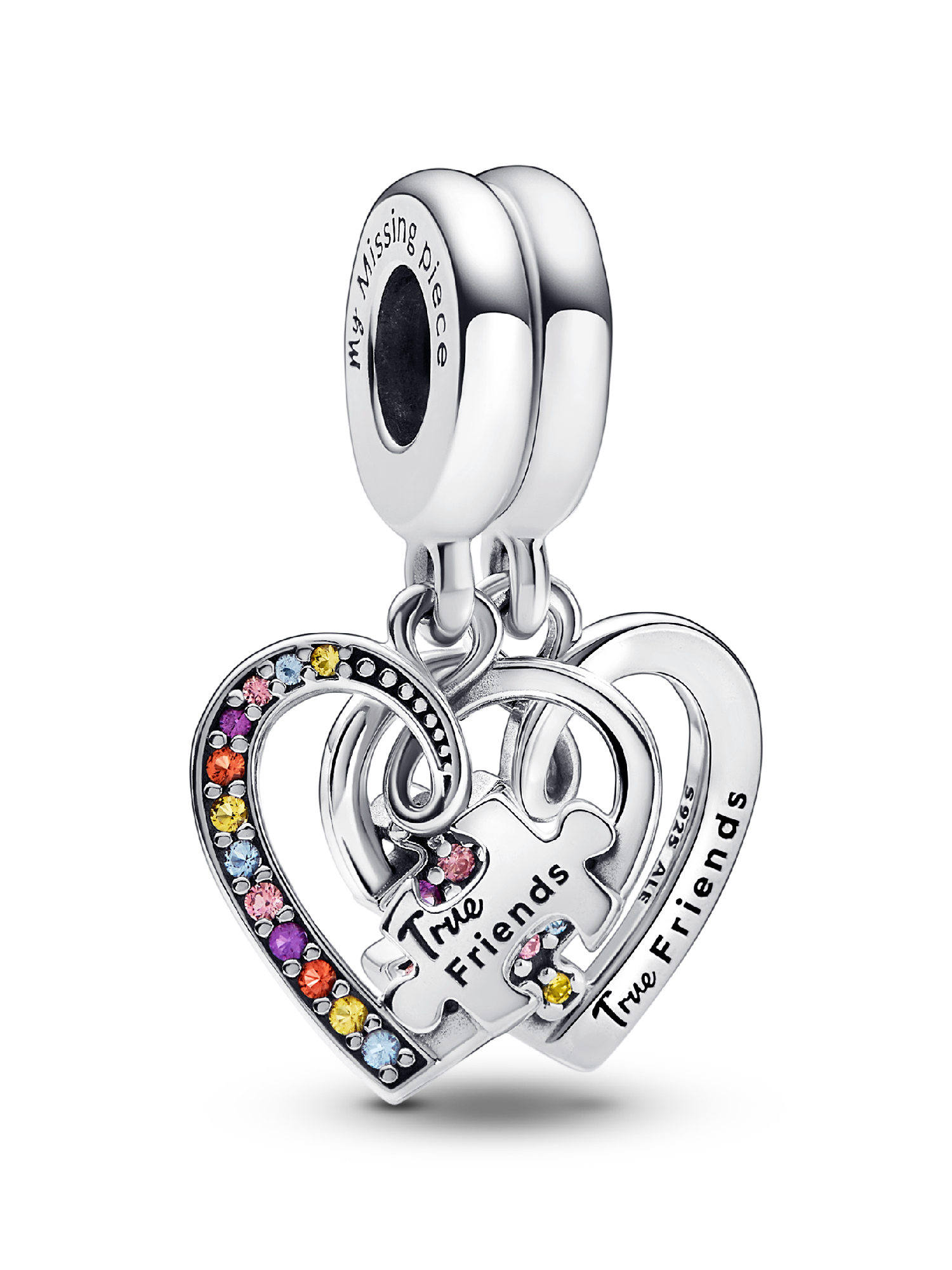 Charm colgante Corazones de Amistad separables con pieza de rompecabezas Pandora Plata Esterlina
