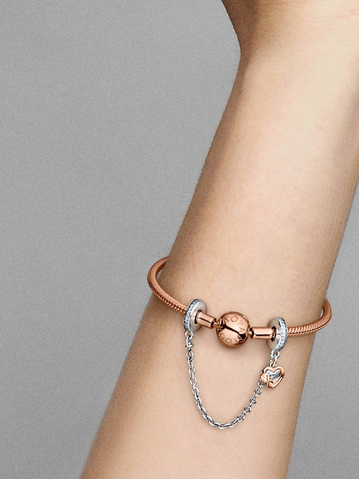 Cadena De Seguridad Corazón De Familia Recubrimiento en Oro Rosa de 14k 50 mm