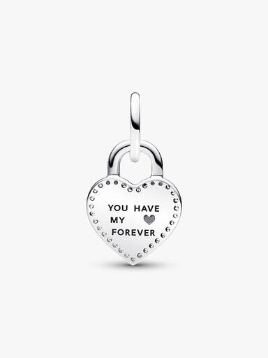 Charm Colgante Doble Corazón Candado Giratorio en Dos Tonos Talla única