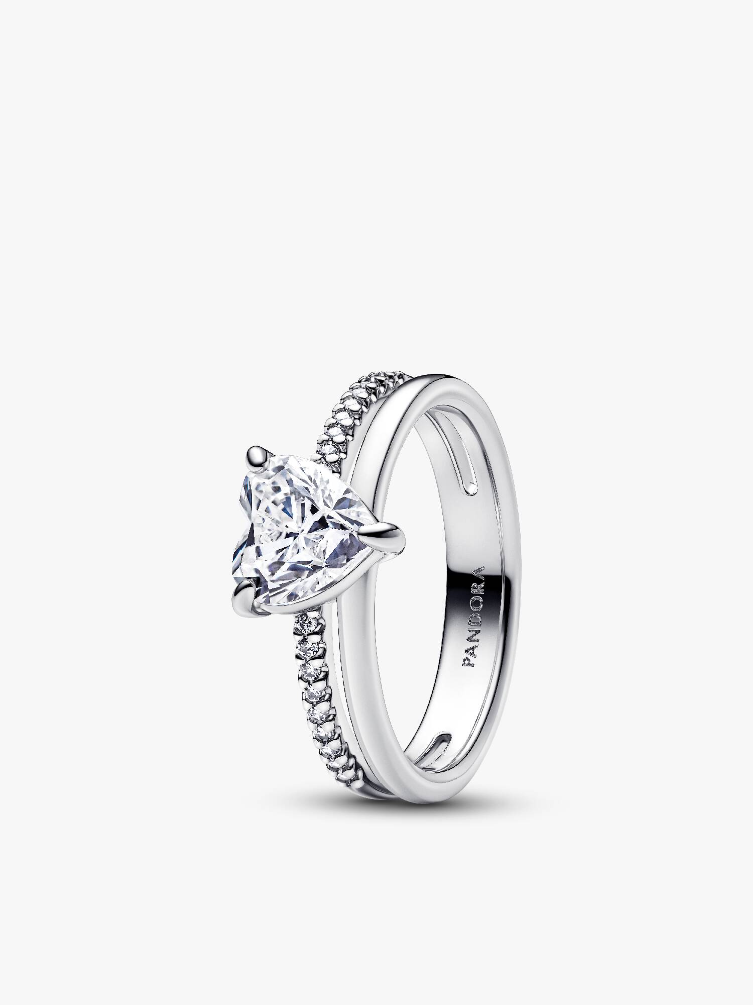 Anillo Corazón Doble Banda Plateada