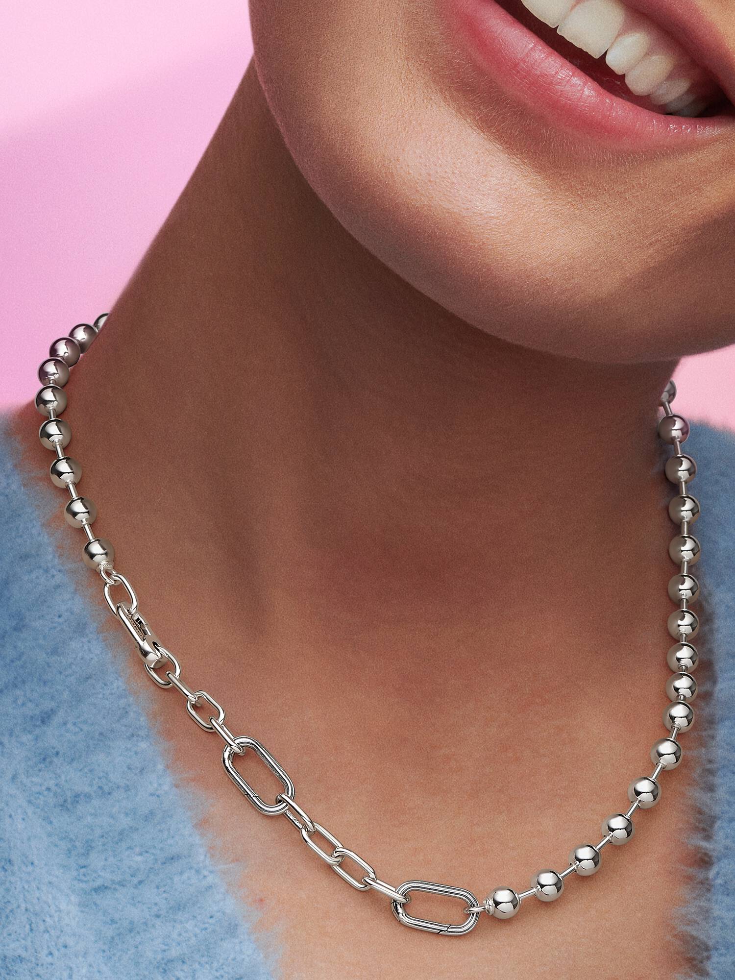 Collar de Eslabones Link y Cuentas Metálicas de Pandora ME 45 cm