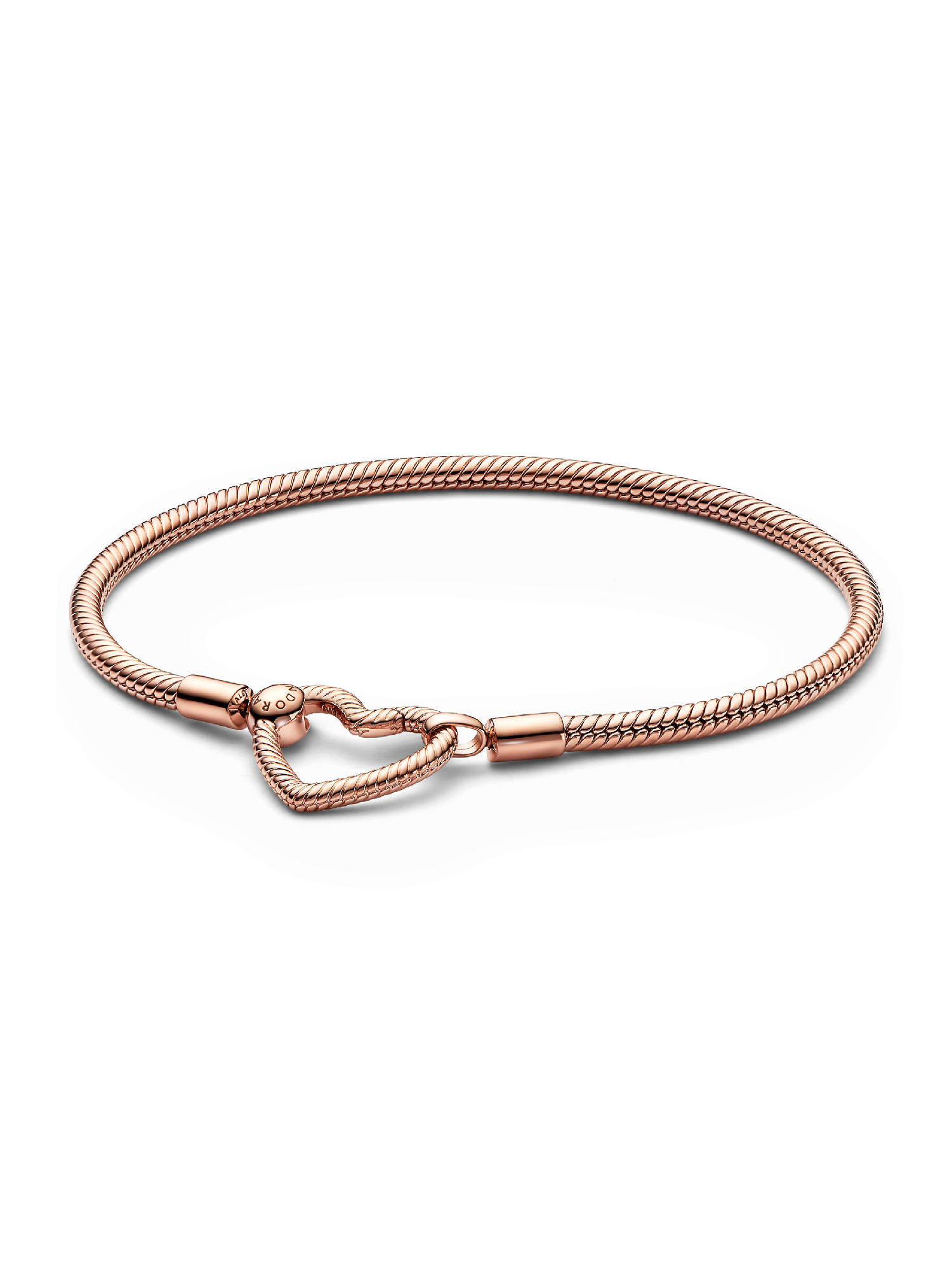 Brazalete cadena de serpiente con broche de corazón bañado en oro rosa de 14k