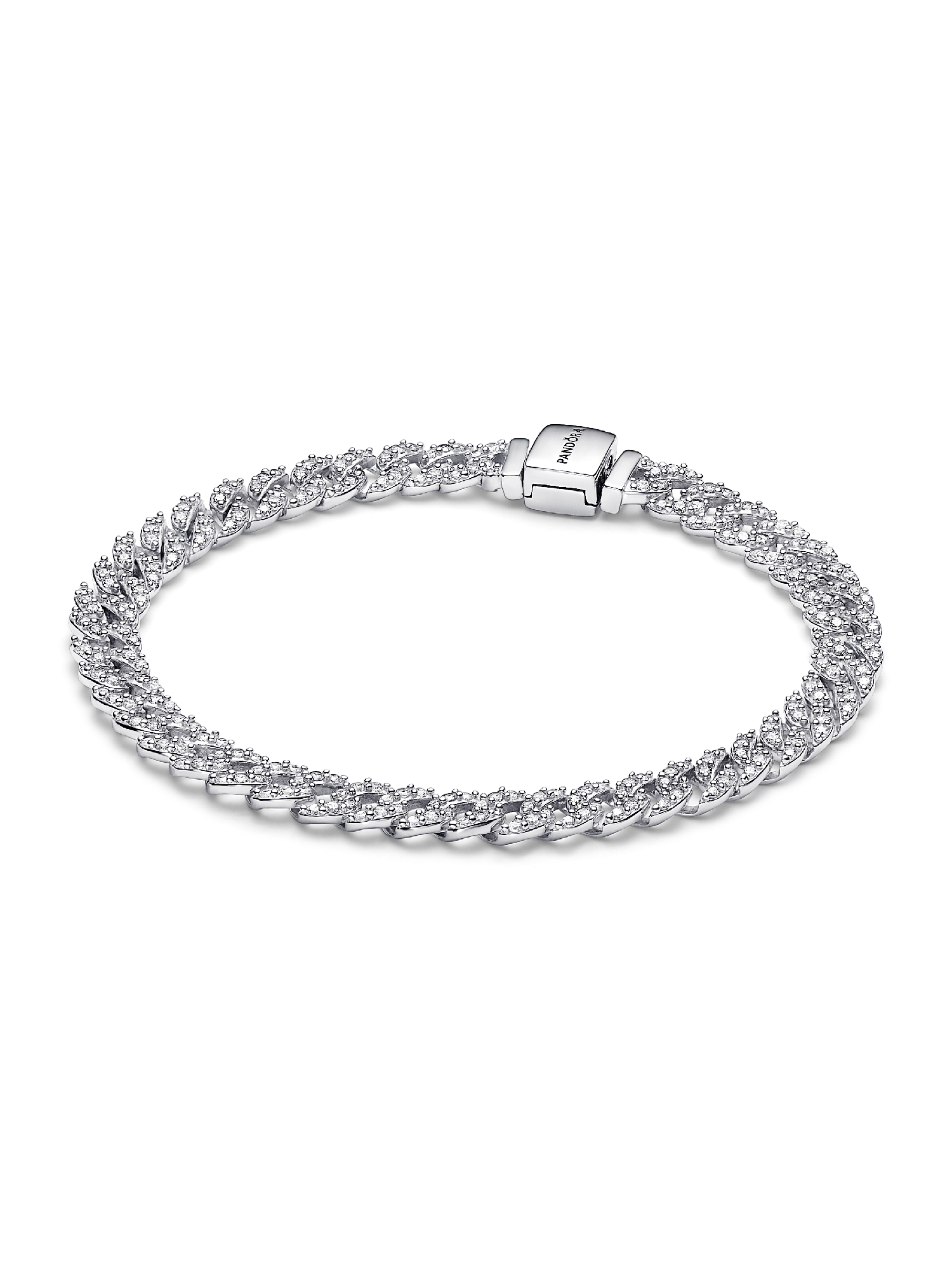 Brazalete Cadena Cubana en Pavé Plateado