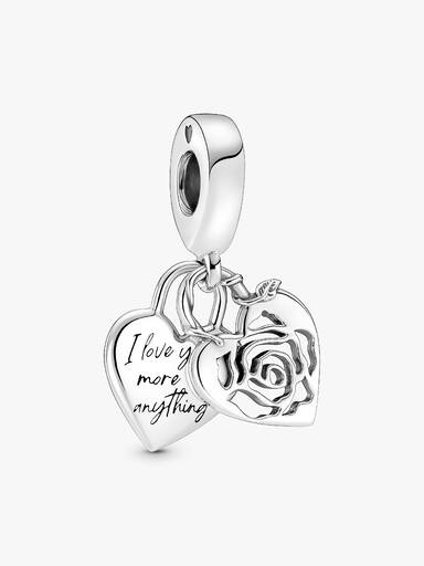 Charm Colgante Candado Del Corazón Con Rosa