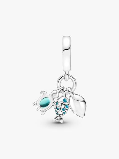 Charm colgante triple pescado, tortuga de mar y concha