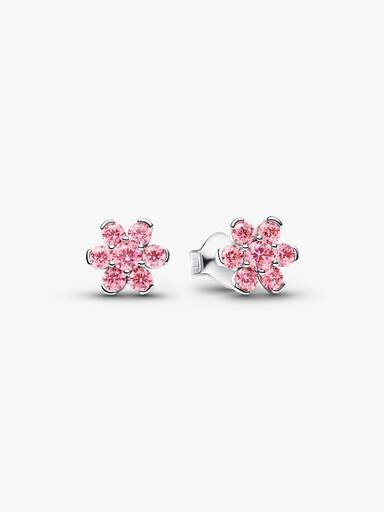 Aros de botón Flor Rosa Brillante