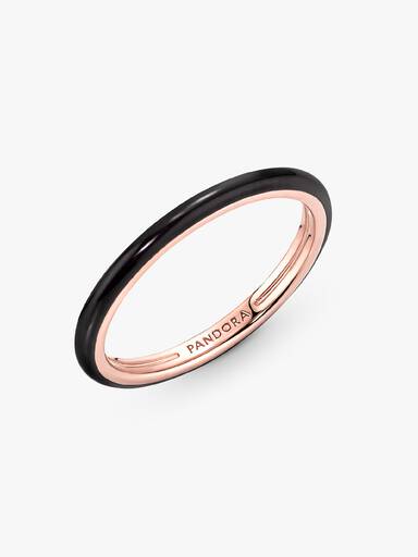 Anillo Con Esmalte Negro Pandora Me Recubrimiento En Oro Rosa 14k 44