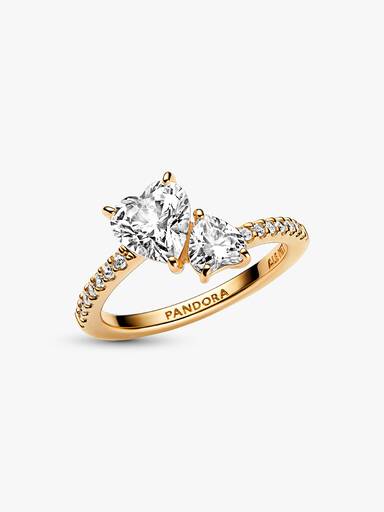 Anillo reluciente Corazón doble Bañado en Oro de 14k
