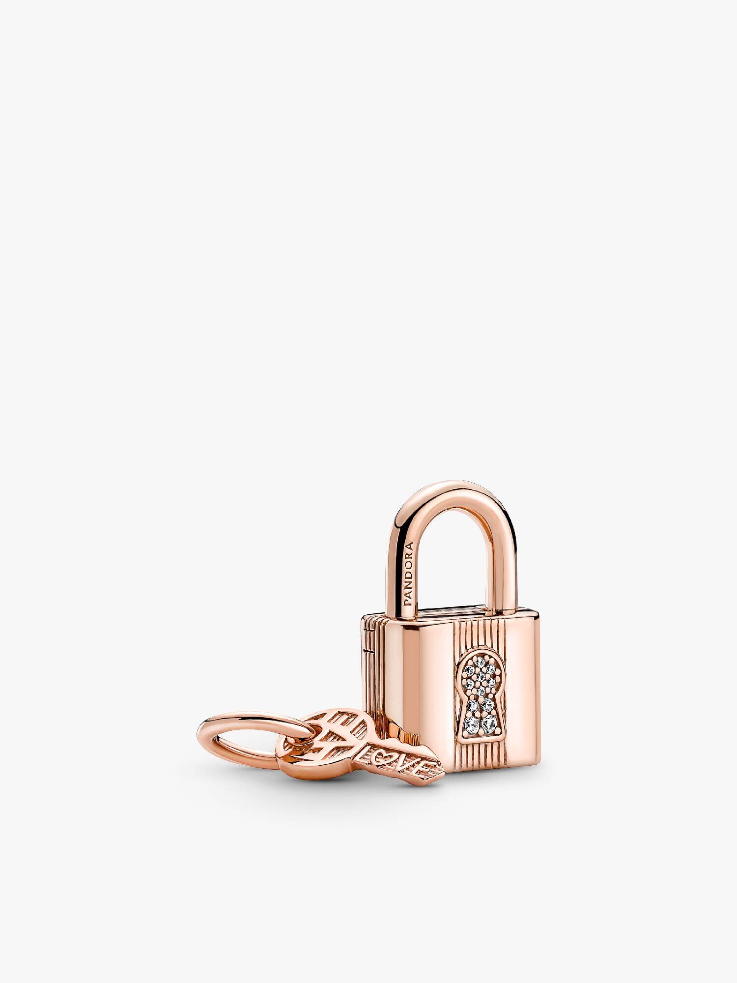 Charm Colgante Candado Y Llave Bañado En Oro Rosa 14k