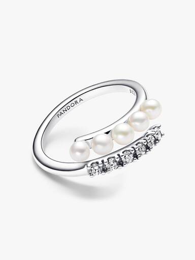 Anillo Abierto Perlas Cultivadas de Agua Dulce Tratadas y Pavé 48