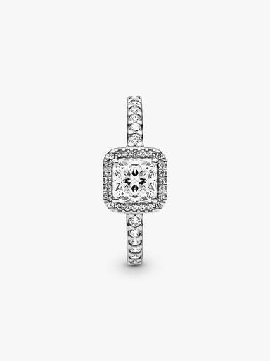 Anillo Cuadrado Con Halo Brillante Plata