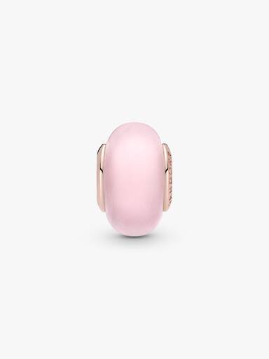 Charm De Cristal Murano Rosa Mate Bañado en Oro Rosa de 14k