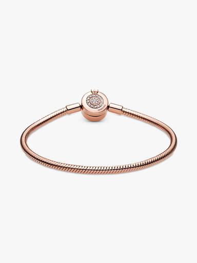 Brazalete Pandora Moments cadena de serpiente Corona O resplandeciente Bañado en Oro Rosa de 14k