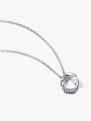 Collar Círculo Forma Orgánica en Pavé y Perla Cultivada de Agua Dulce Plata