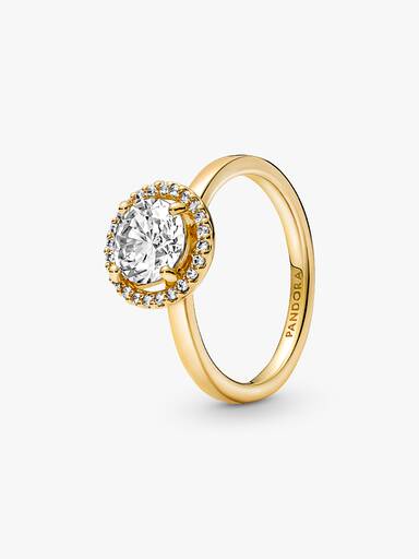 Anillo Halo Redondo Brillante Bañado En Oro De 14K