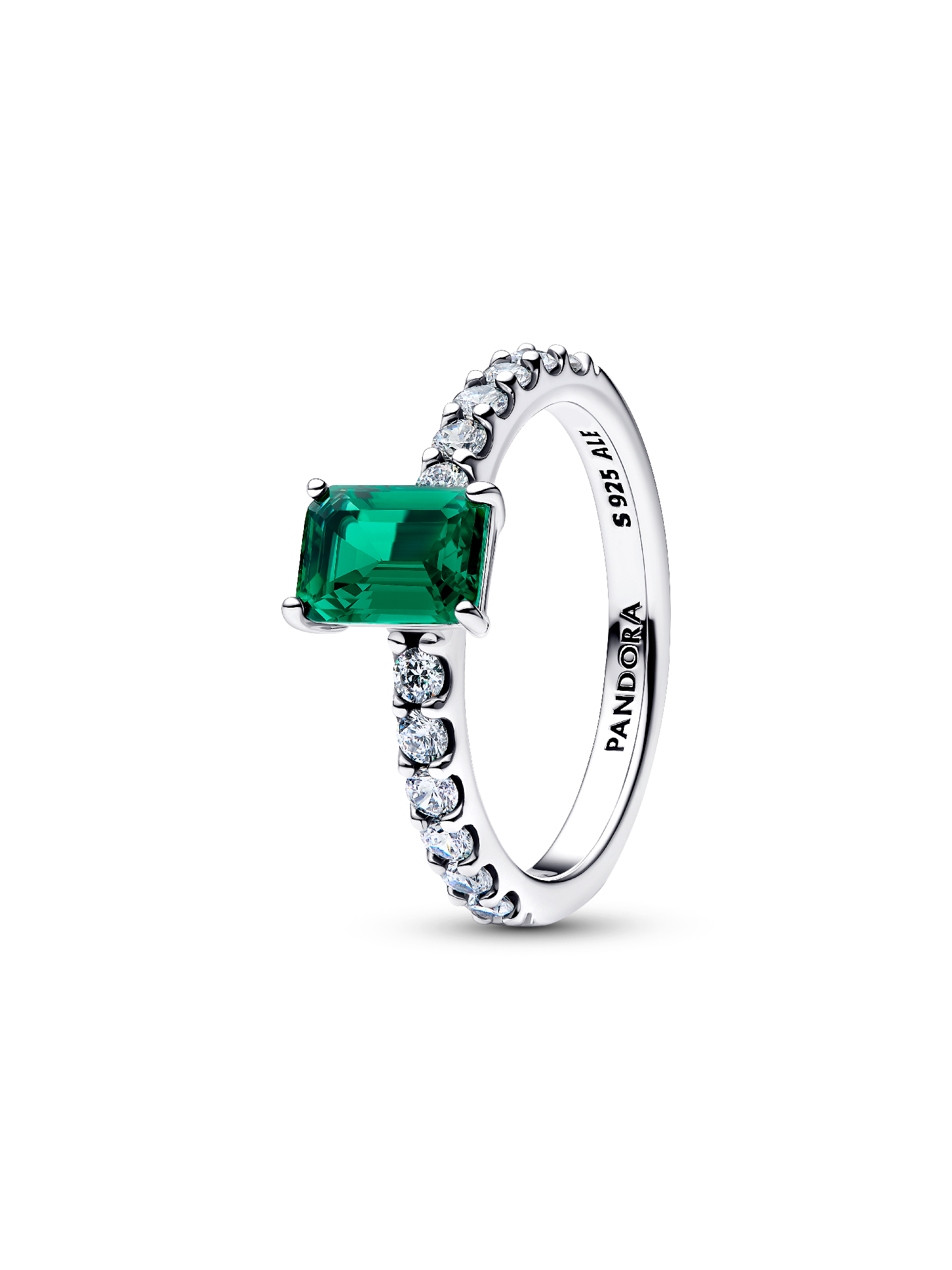 Anillo Halo Rectangular verde Brillante