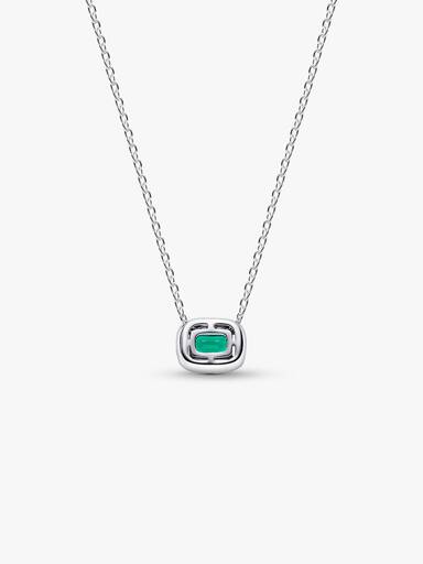 Collar con pendiente Halo Rectangular verde Brillante