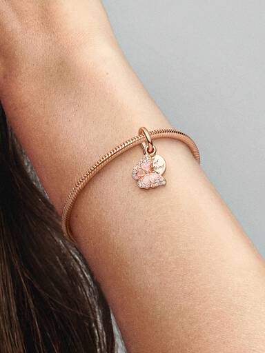 Charm colgante doble Mariposa rosa y cita