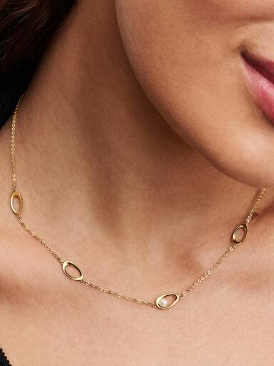 Collar Perla Cultivada de Agua Dulce Tratada y Forma Ovalada Orgánica