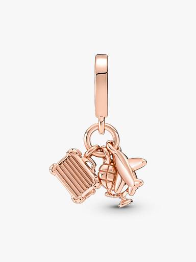 Charm colgante Avión, globo y maleta Recubrimiento en Oro Rosa 14k