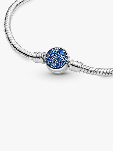 Brazalete cadena de serpiente Pandora Moments con broche de disco azul resplandeciente 16 cm