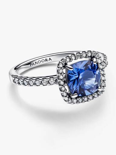 Anillo Declaración Halo Cuadrado Azul Brillante 50