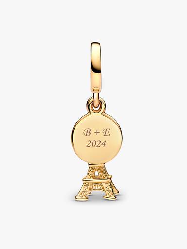 Charm Colgante Doble Grabable Torre Eiffel de París con Diamante de Laboratorio