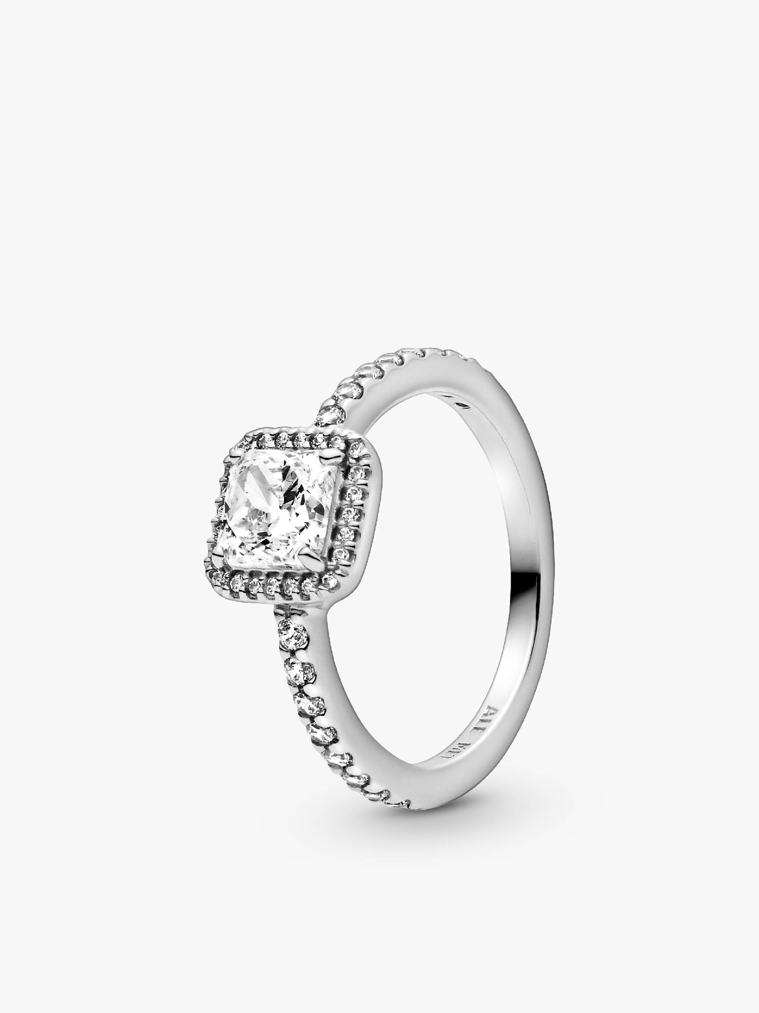 Anillo Cuadrado Con Halo Brillante Plata