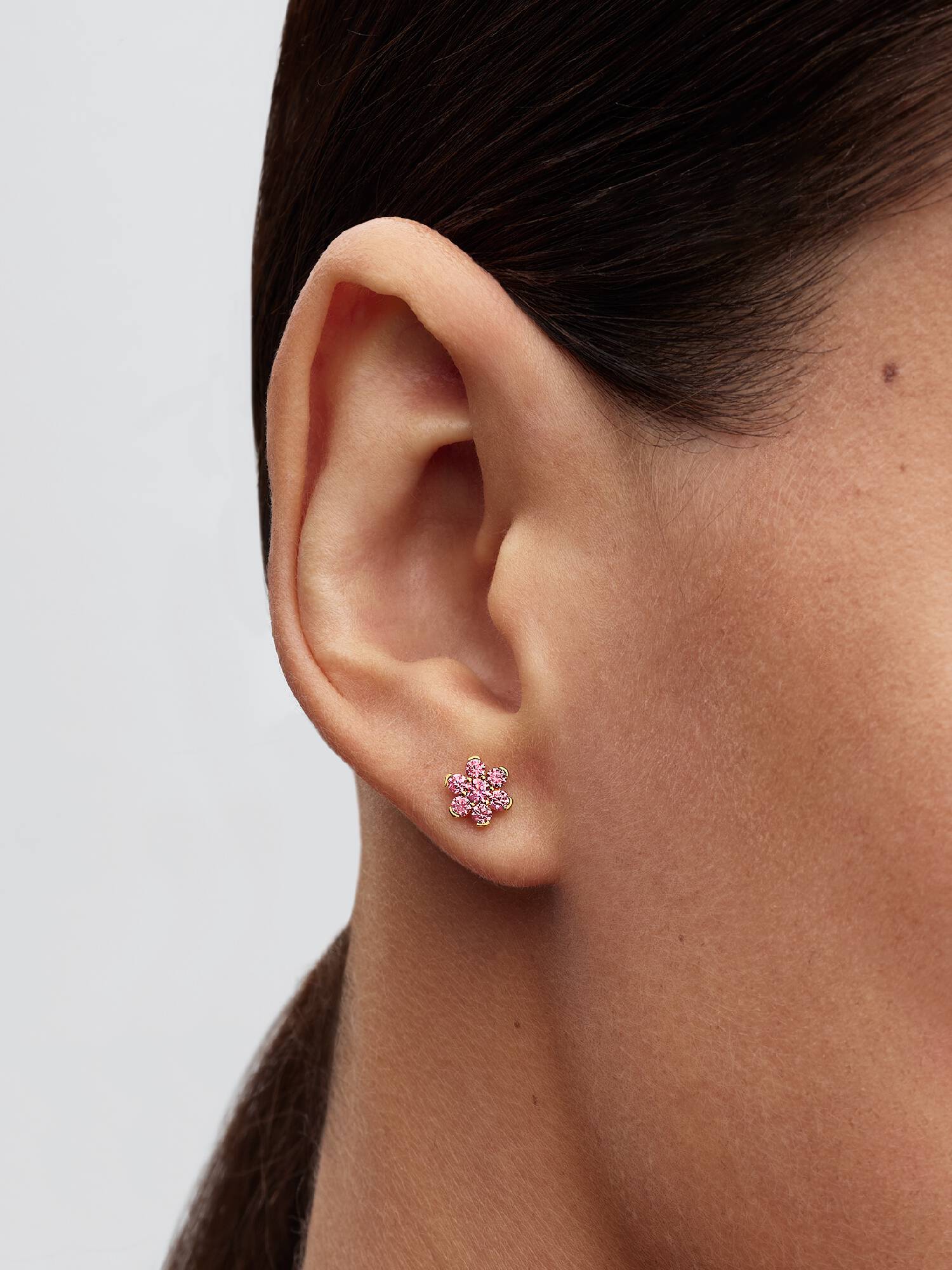  Aros de botón Flor Rosa Brillante