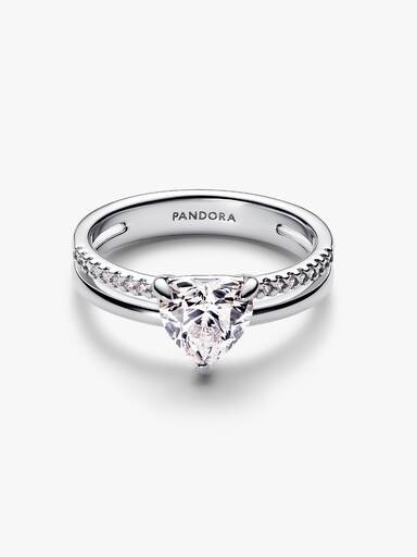 Anillo Corazón Doble Banda Plateada